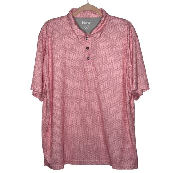 Etonic Pink Geometric Polo Shirt Mens XL Performance Golf Preppy Business Casual - Picture 1 of 8